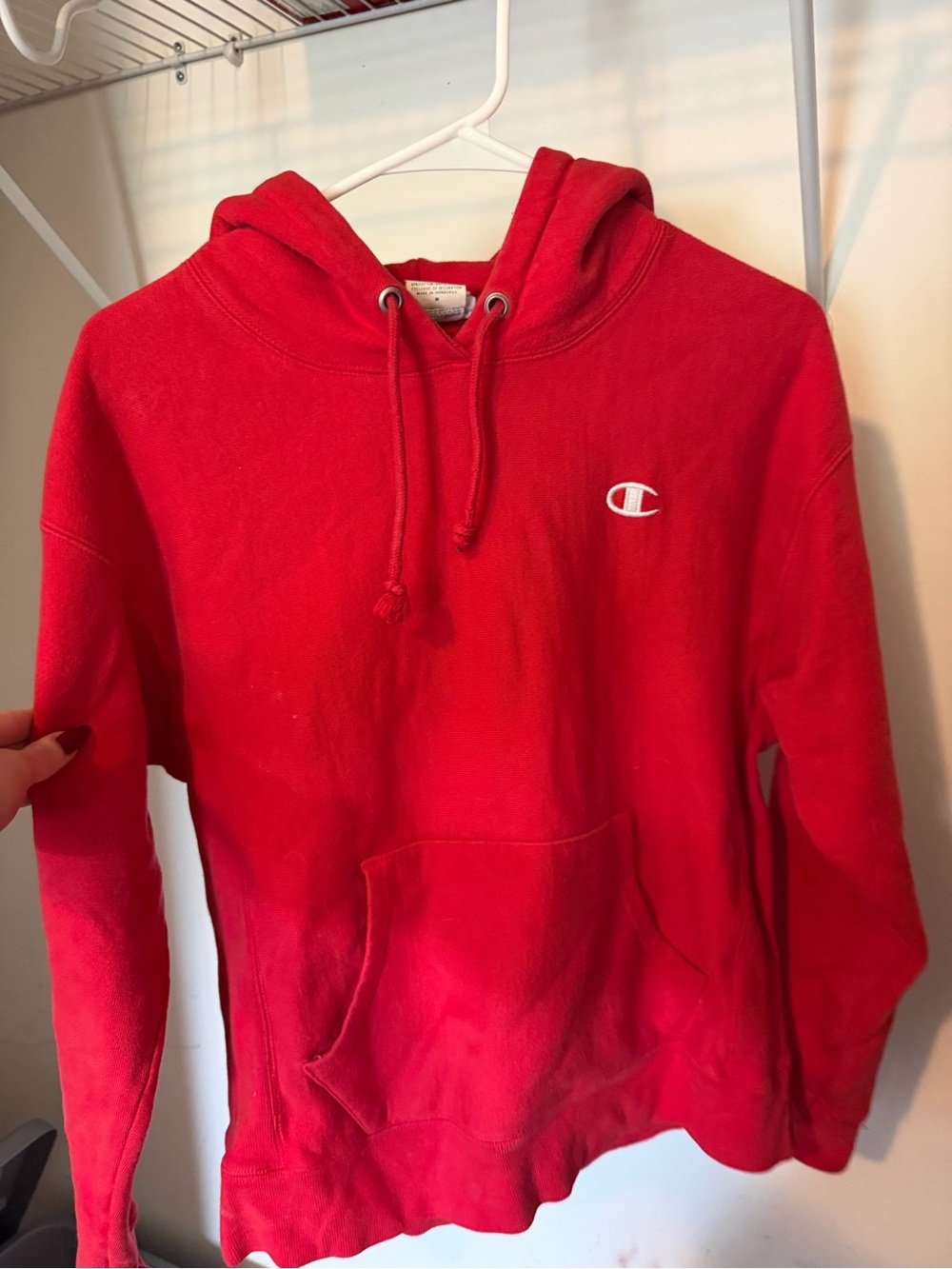 Champion Red Pullover Hoodie with Small C Patch